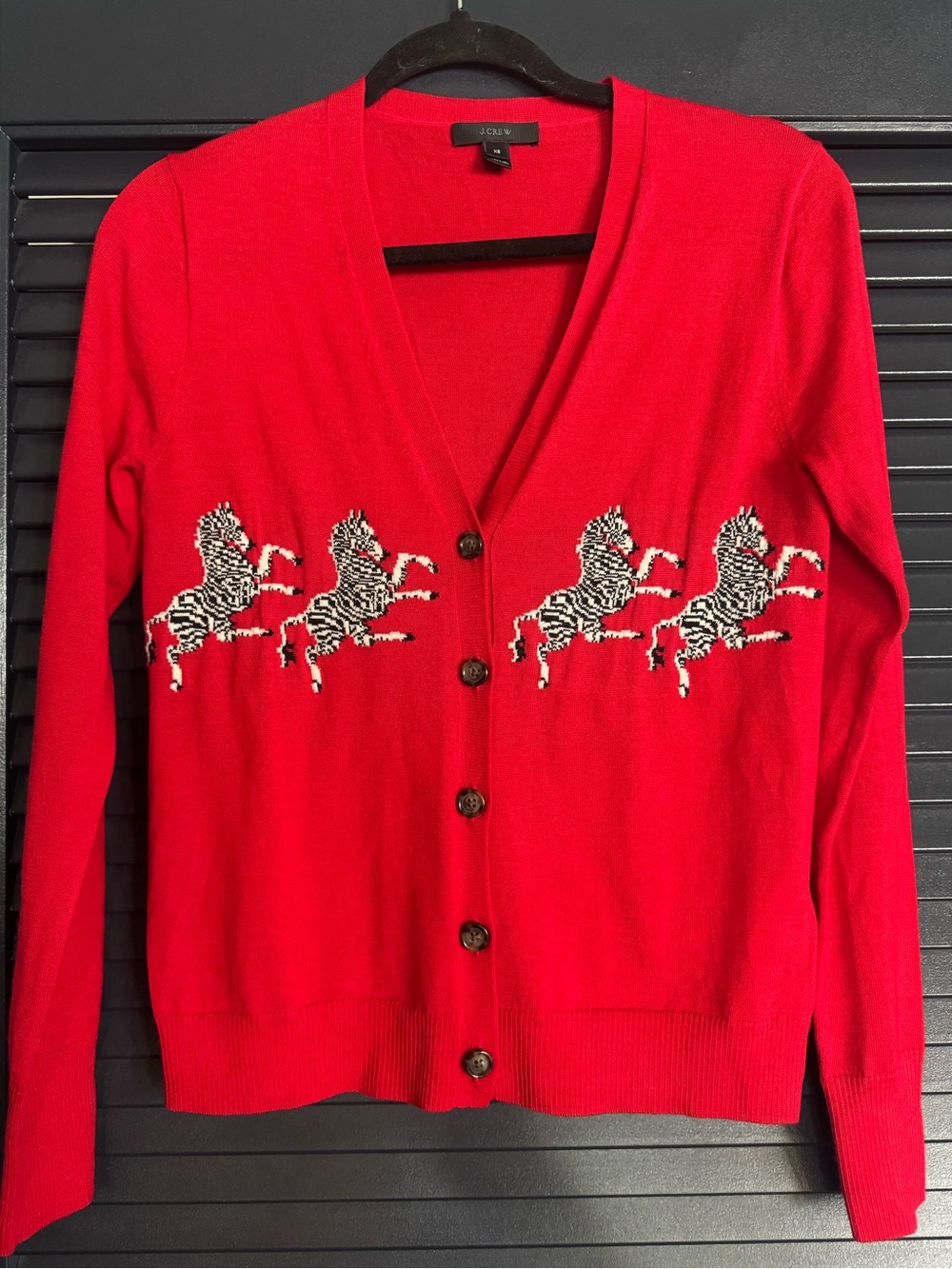 J.Crew XS Red Merino Wool Dancing Zebra Cardigan